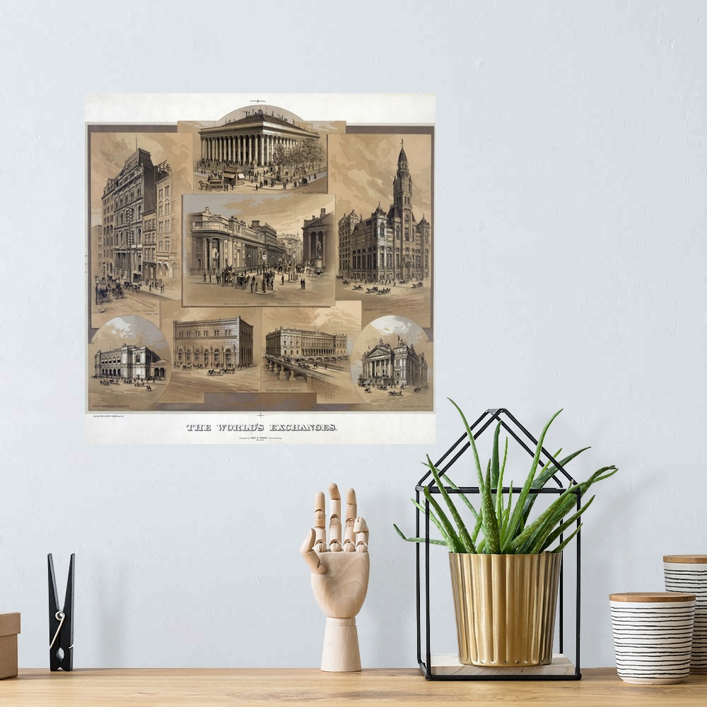 A bohemian room featuring Various stock exchanges around the world, featuring those of Hamburg, Frankfurt, Berlin, Brussels...