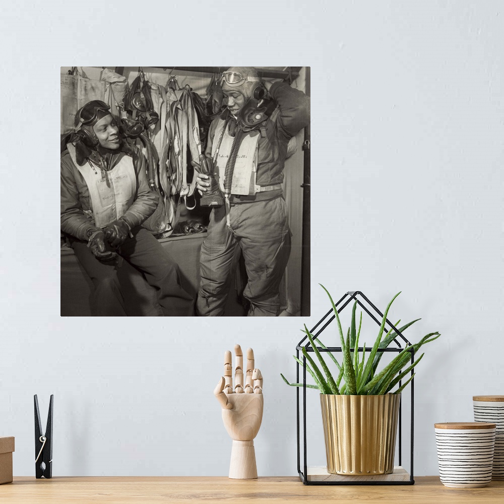 A bohemian room featuring William Campbell (left) and Thurston Gaines, Jr. of the Tuskegee Airmen 332nd Fighter Group at Ra...