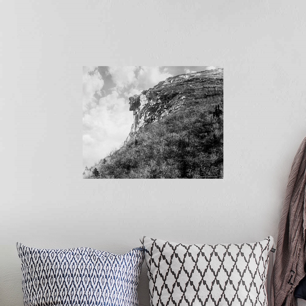 A bohemian room featuring White Mountains, Old Man. The 'Old Man Of the Mountain' Rock Formation In the Franconia Notch Pas...