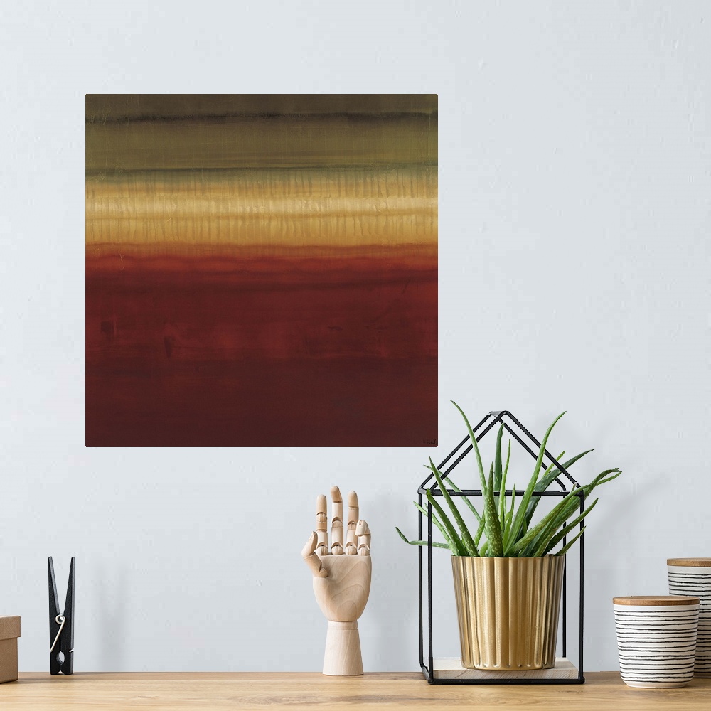 A bohemian room featuring Contemporary abstract painting using rich warm colors.