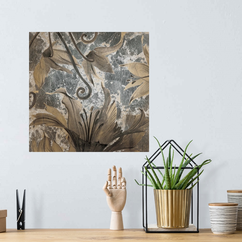 A bohemian room featuring Contemporary painting of flowers underwater.