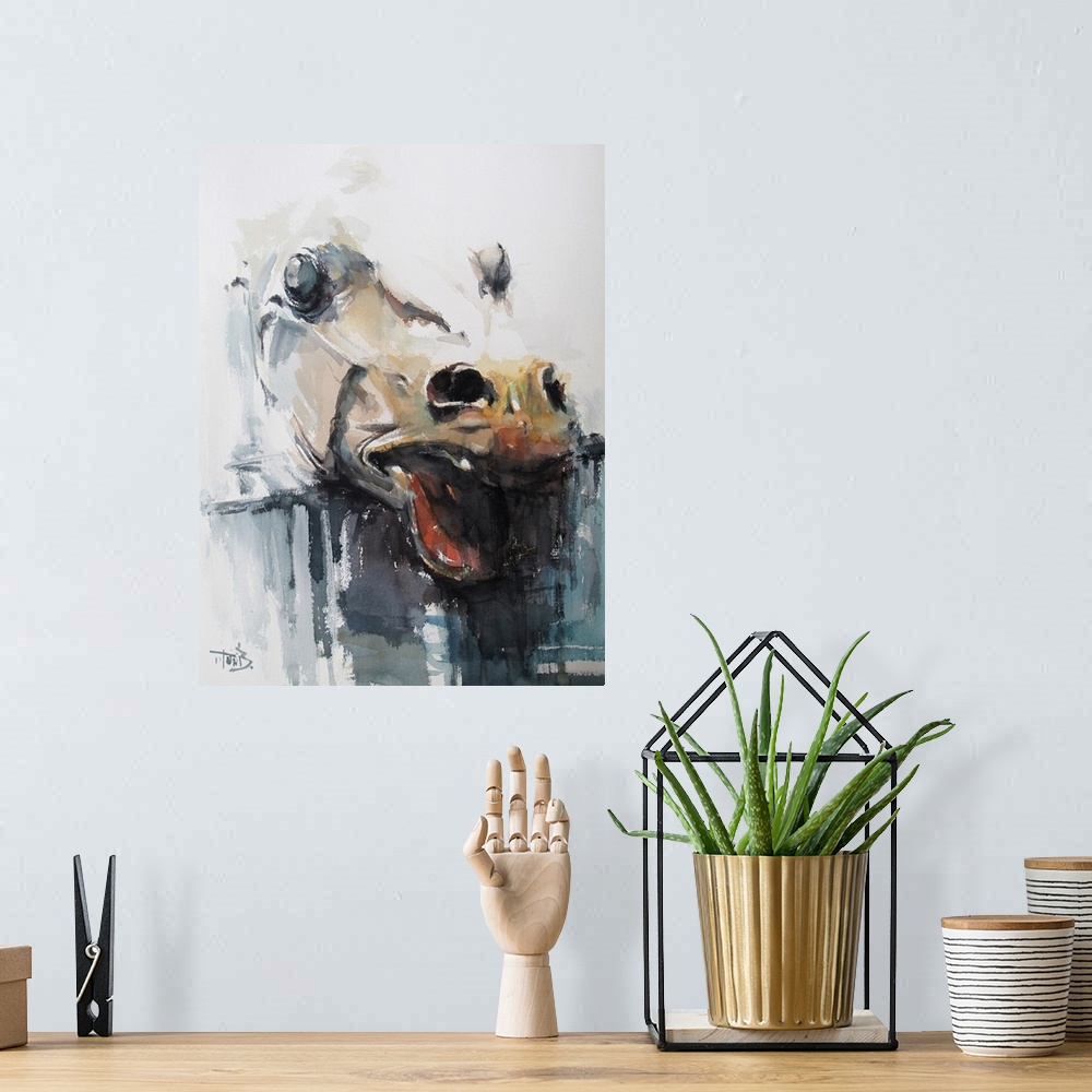 A bohemian room featuring This contemporary artwork features expressive emotion with fragmentary brush strokes and robust c...