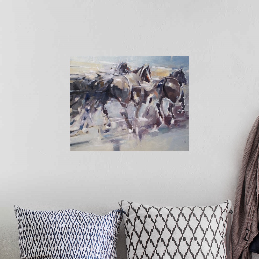 A bohemian room featuring Full of energy and motion, this contemporary artwork reflects the movement of pack animals by usi...