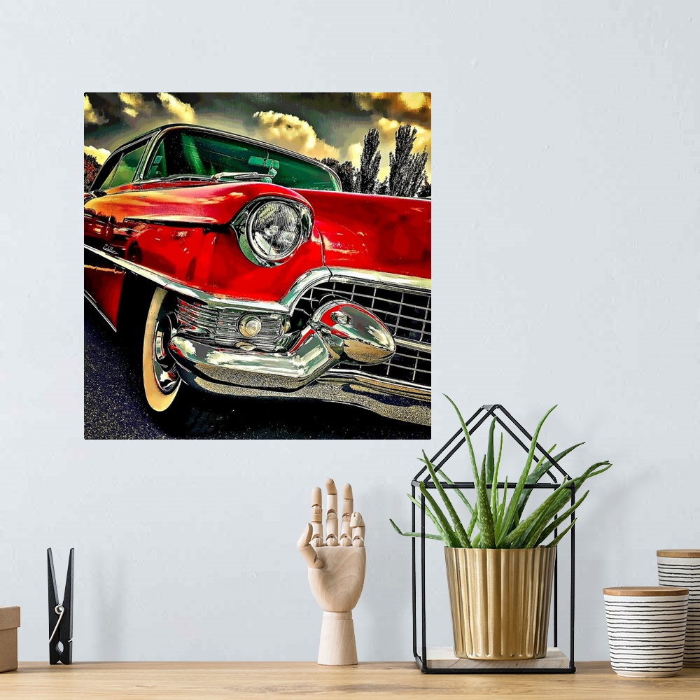 A bohemian room featuring 1950's classic car parked on street in USA
