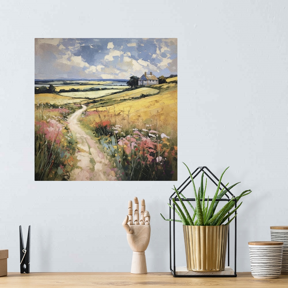 A bohemian room featuring Originally a Painting of the West Sussex landscape in summer with fields and rolling countryside.