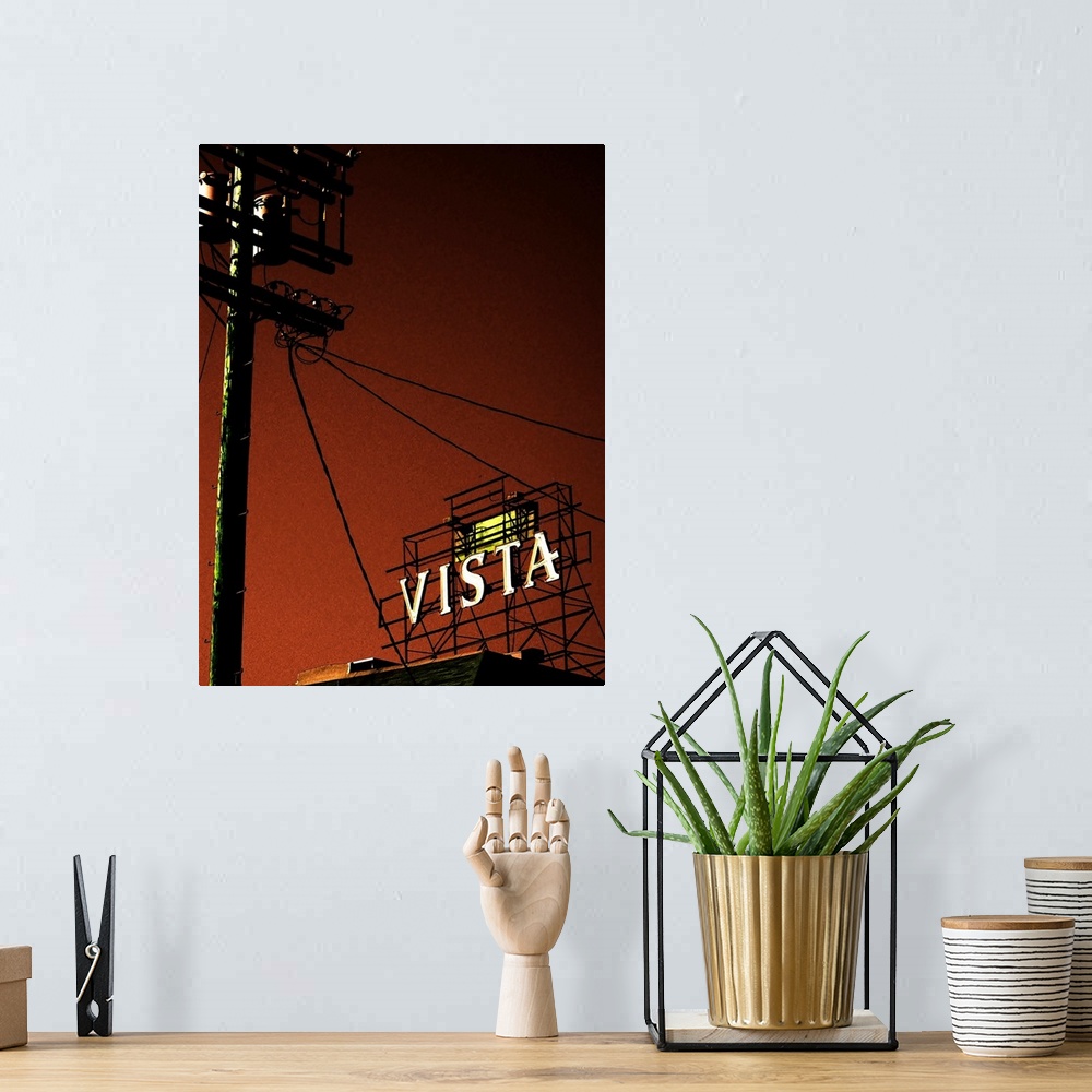 A bohemian room featuring The Vista theatre sign in Hollywood