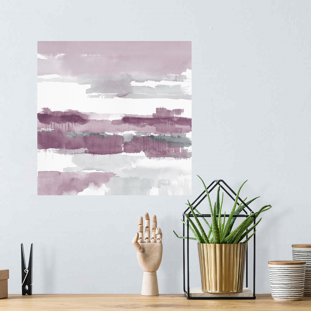 A bohemian room featuring Contemporary watercolor painting using the color amethyst.