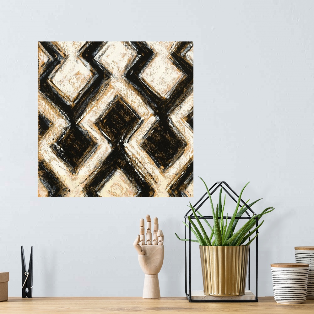 A bohemian room featuring Black and Gold Geometric III
