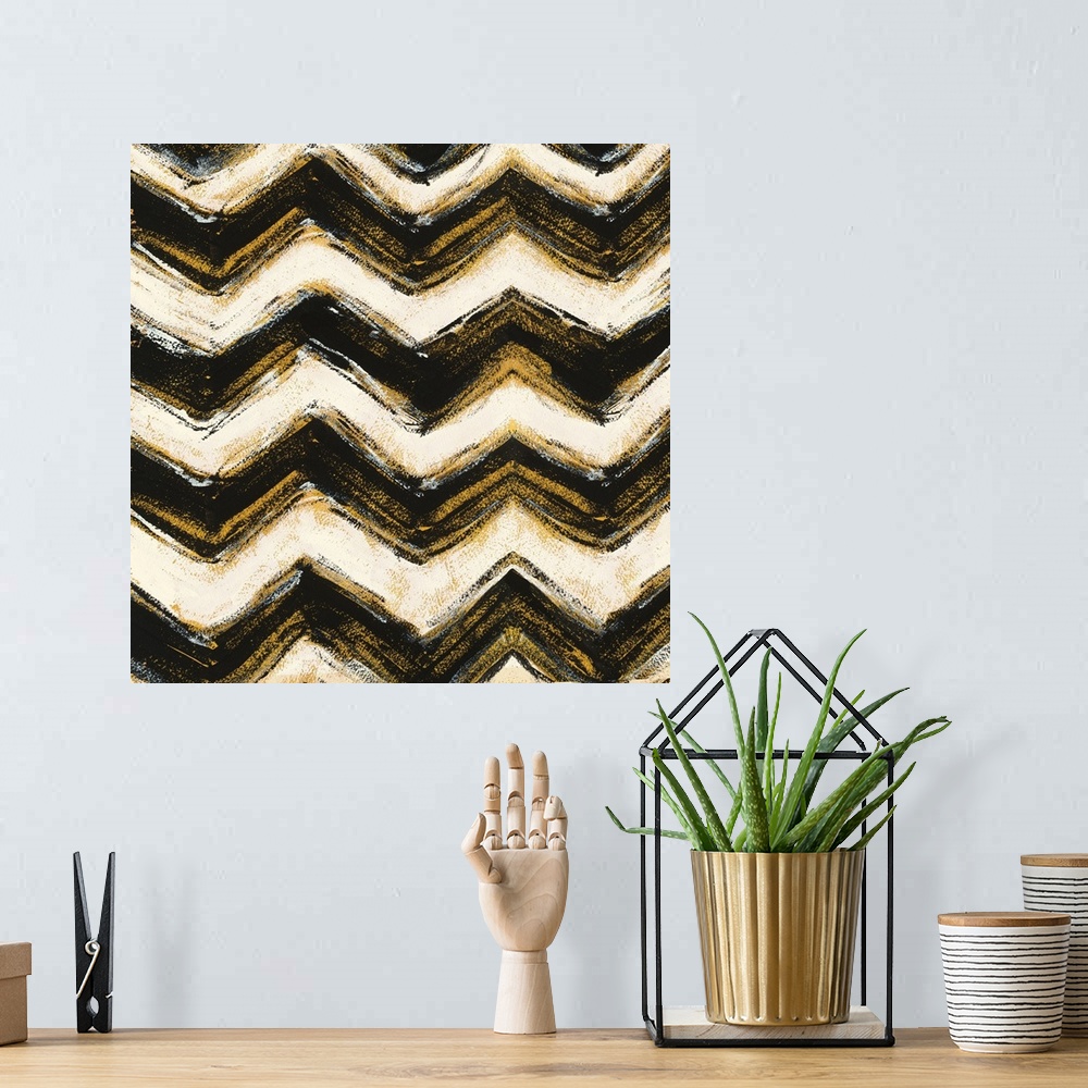 A bohemian room featuring Black and Gold Geometric IV