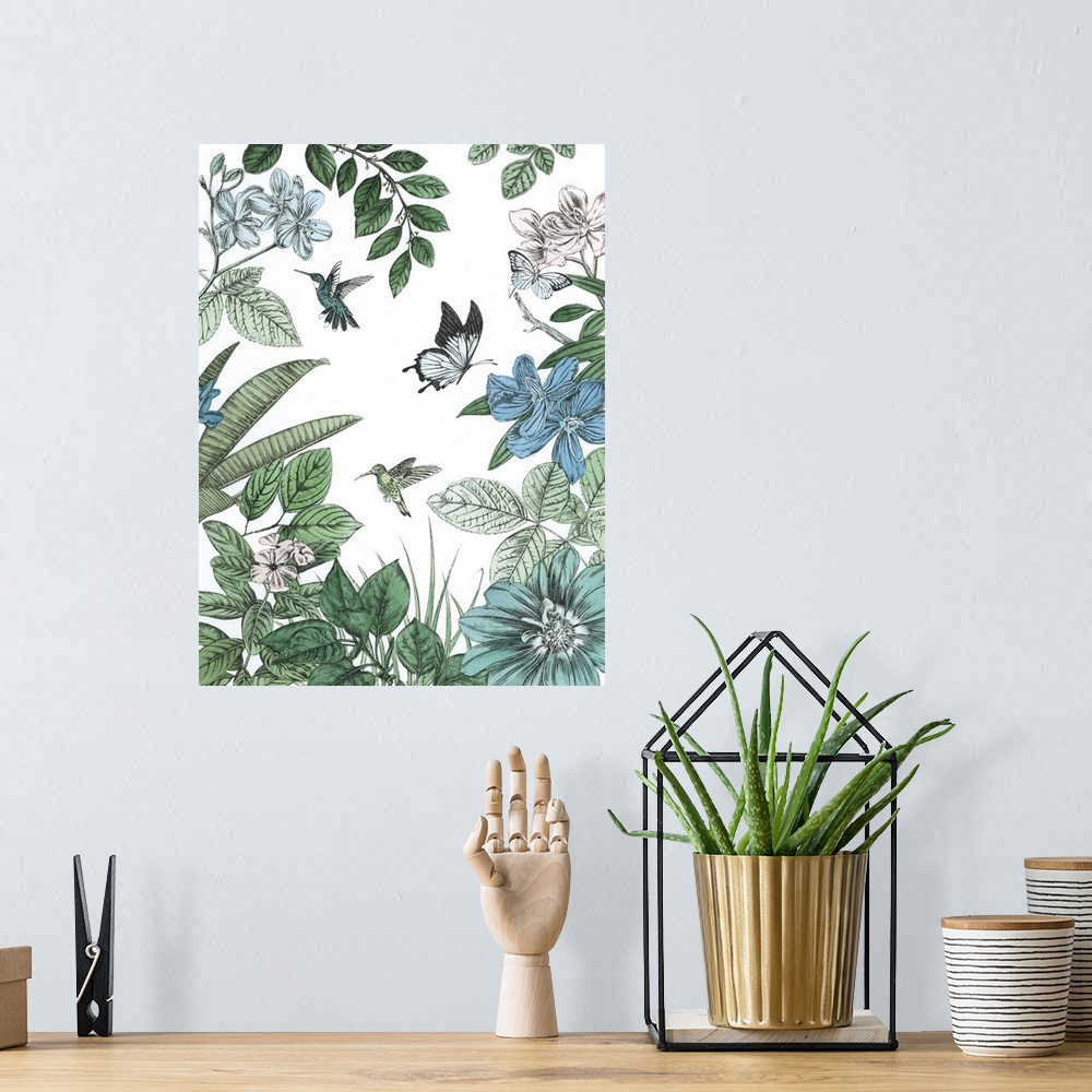 A bohemian room featuring Butterflies And Flowers I