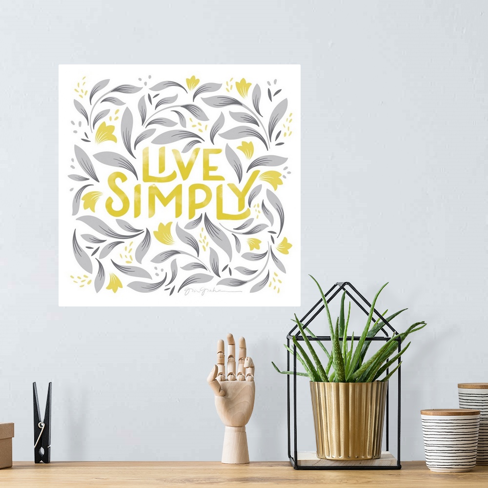 A bohemian room featuring Calm Words I Yellow Gray