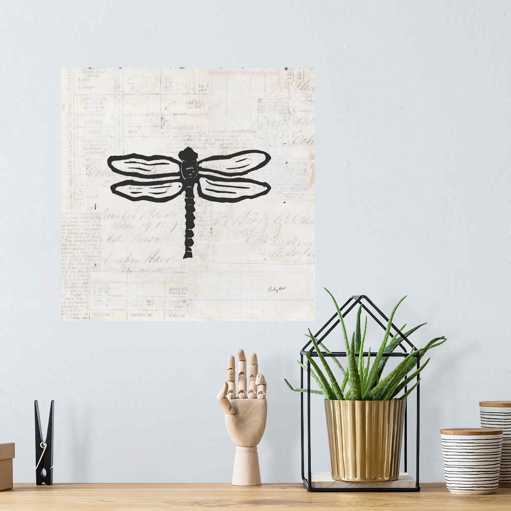 A bohemian room featuring Dragonfly Stamp BW