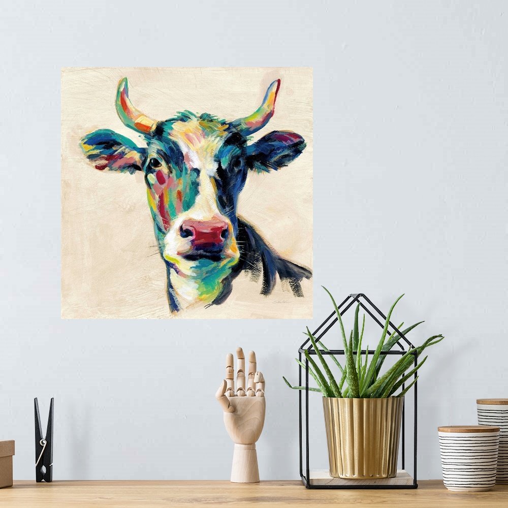 A bohemian room featuring Expressionistic Cow II