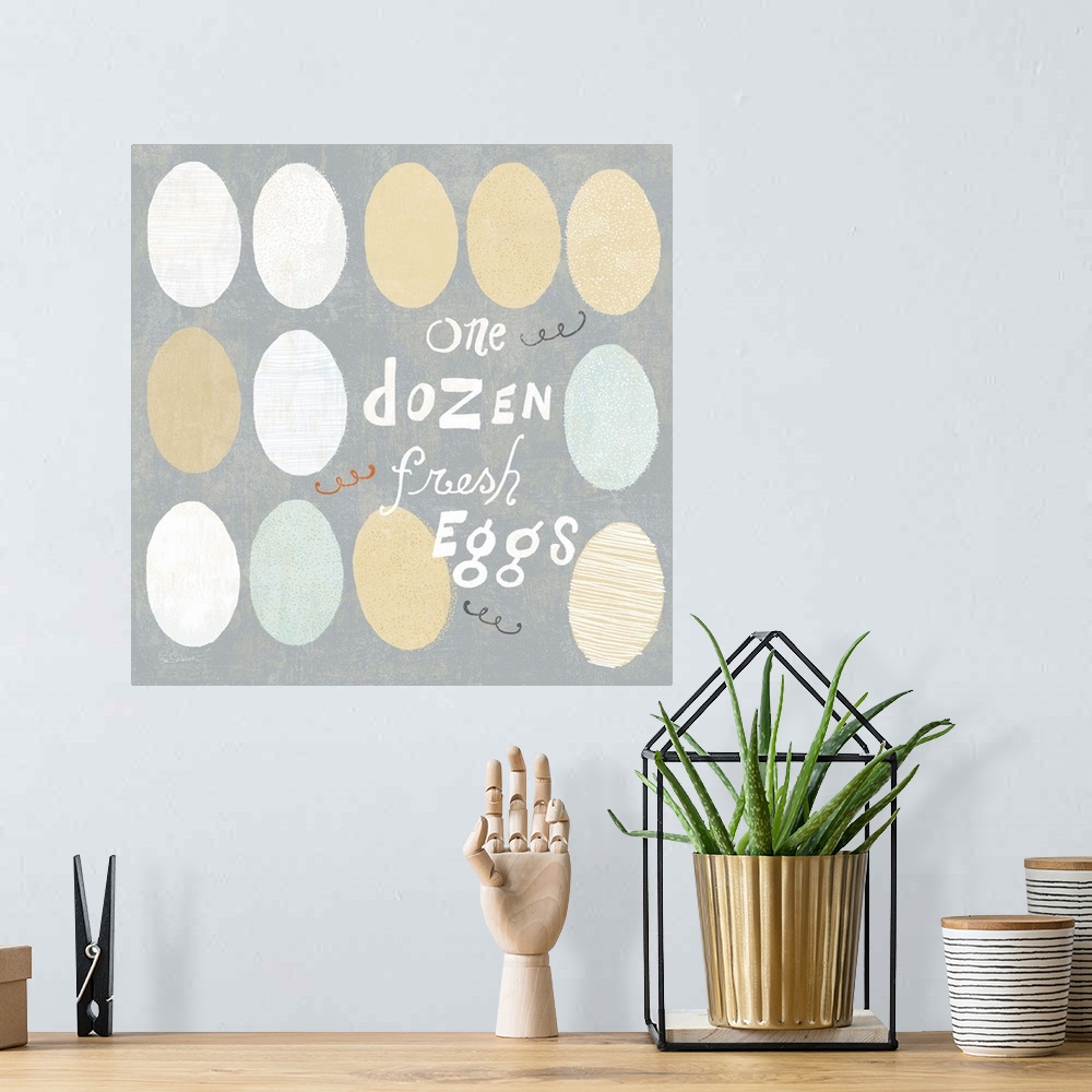 A bohemian room featuring "One Dozen Fresh Eggs"