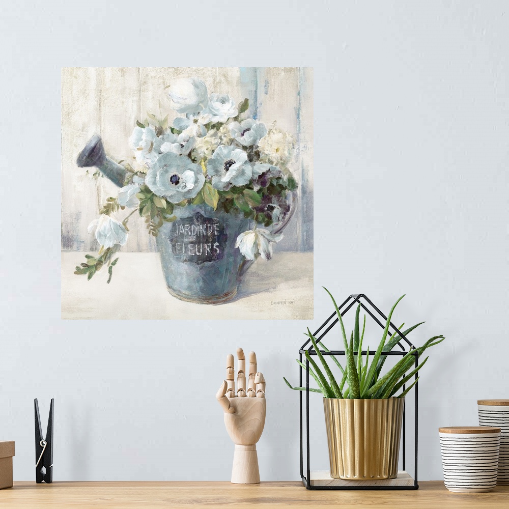 A bohemian room featuring Garden Blooms II Blue Crop