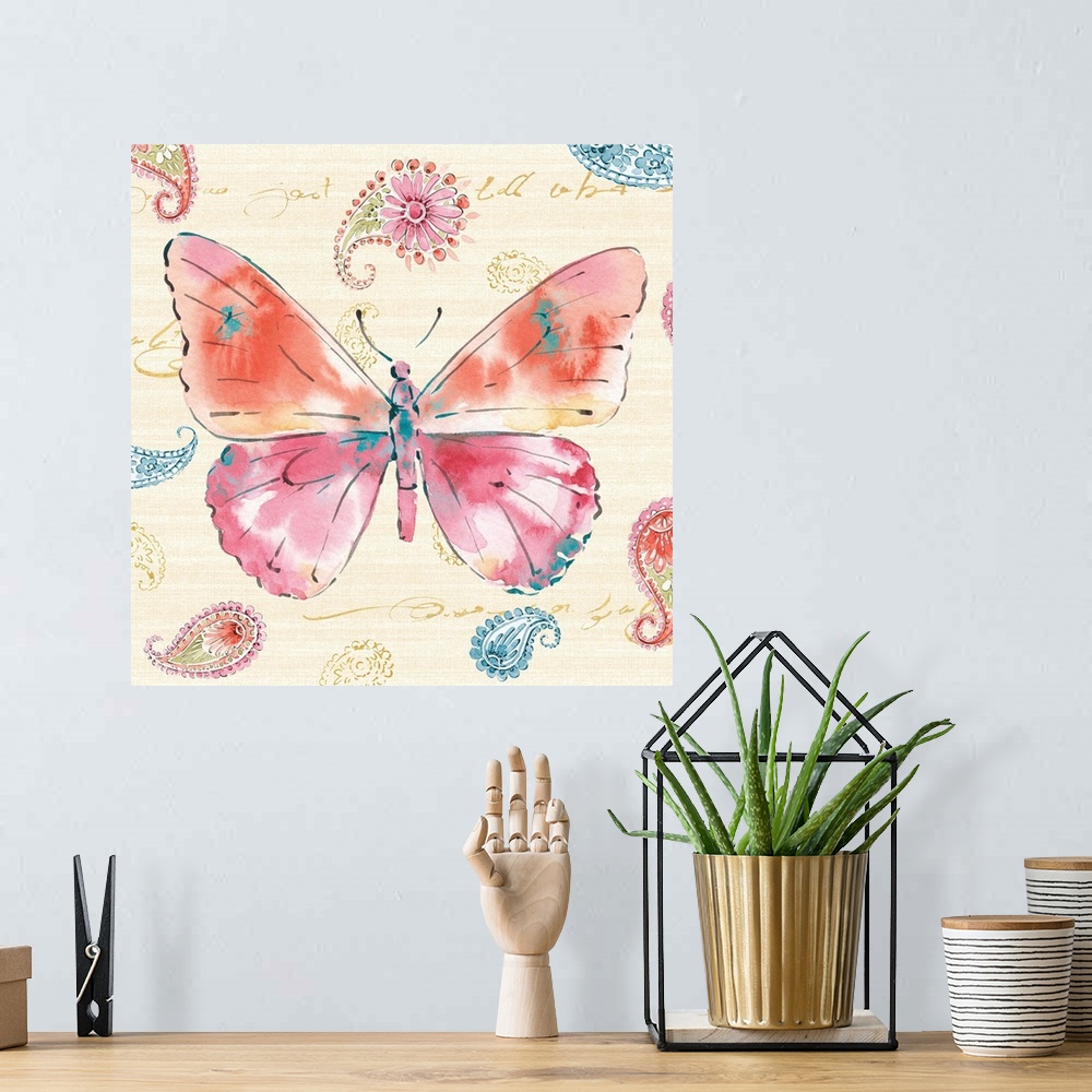 A bohemian room featuring Contemporary colorful watercolor home decor artwork of floral elements and nature.