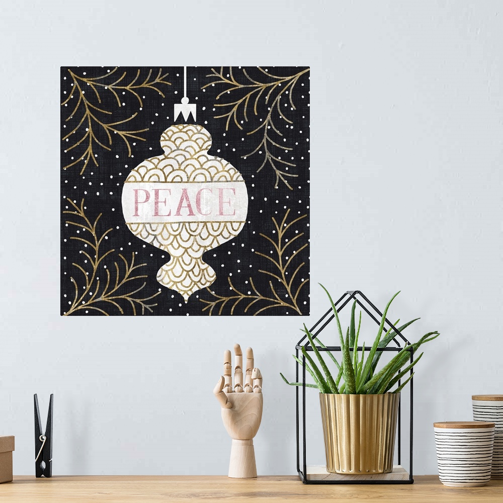 A bohemian room featuring Jolly Holiday Ornaments Peace Metallic