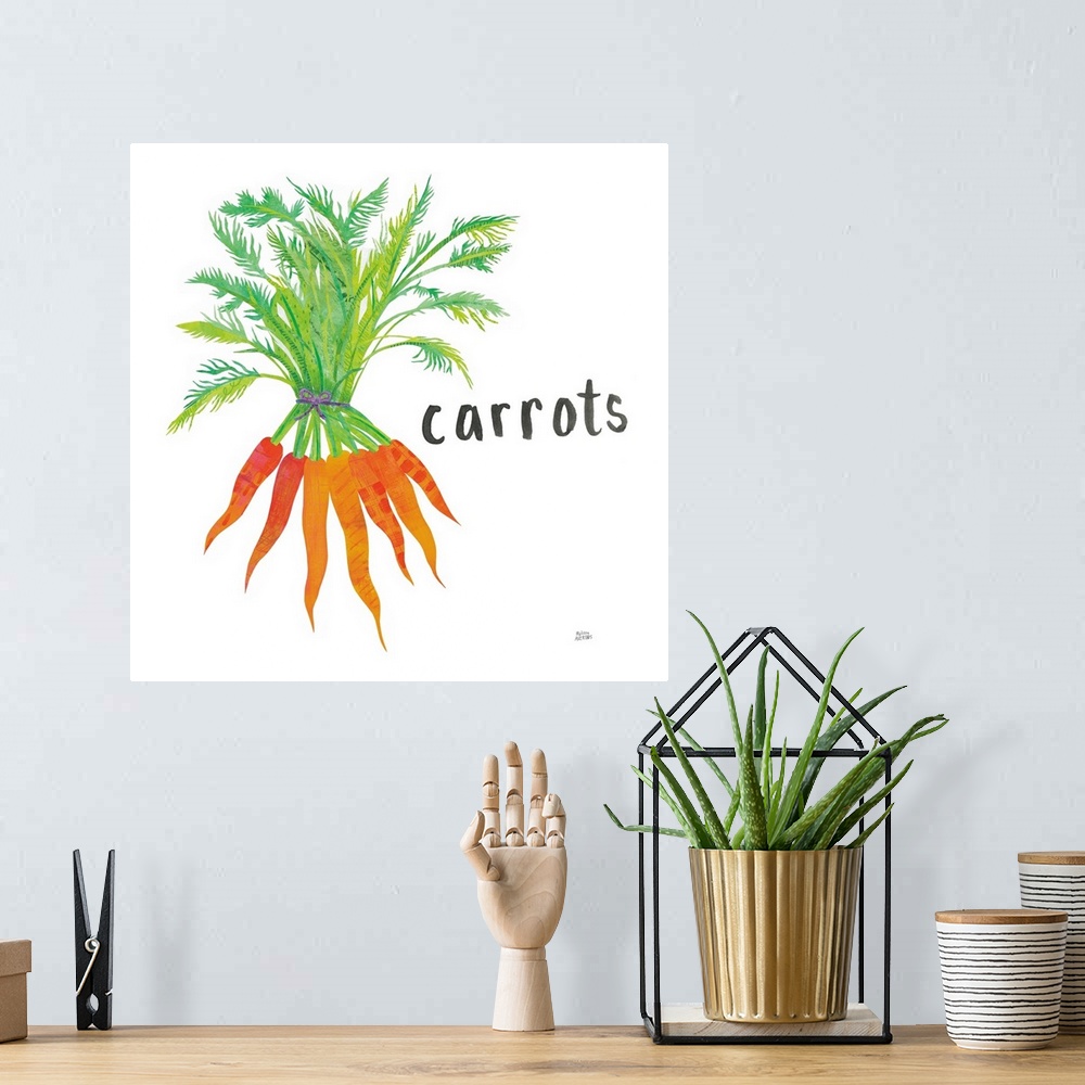 A bohemian room featuring Square contemporary design of carrots with a collage style quality.