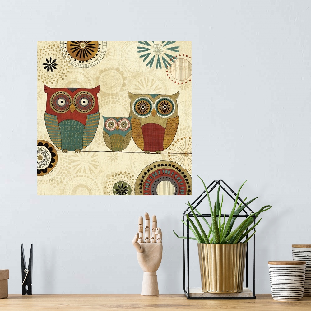A bohemian room featuring Spice Road Owls I