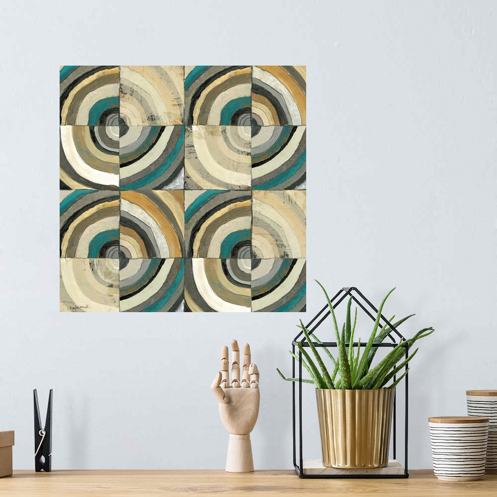 A bohemian room featuring The Center II Abstract Turquoise