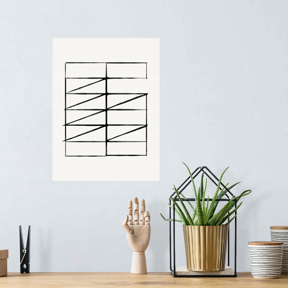 A bohemian room featuring Abstract Ink Grid I