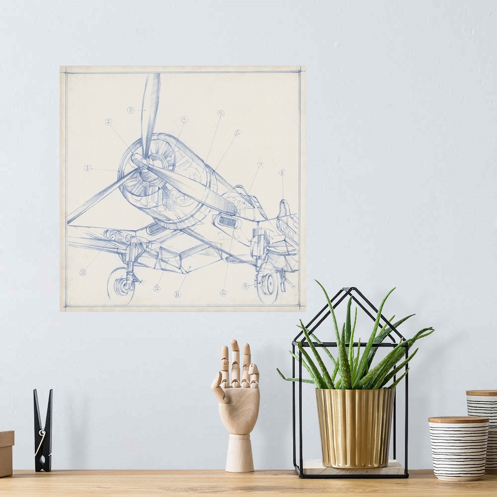 A bohemian room featuring Airplane Mechanical Sketch II