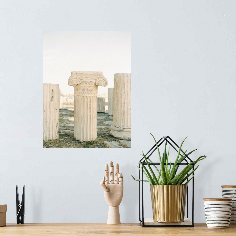 A bohemian room featuring Photograph of the classical architecture of Athens, Greece.