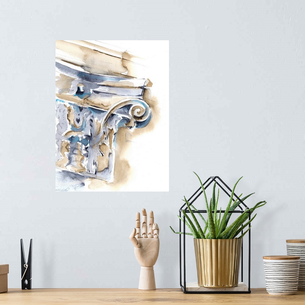 A bohemian room featuring Architectural Watercolor Sketch I
