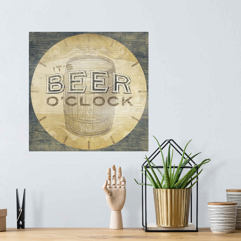 A bohemian room featuring "It's Beer O'Clock"