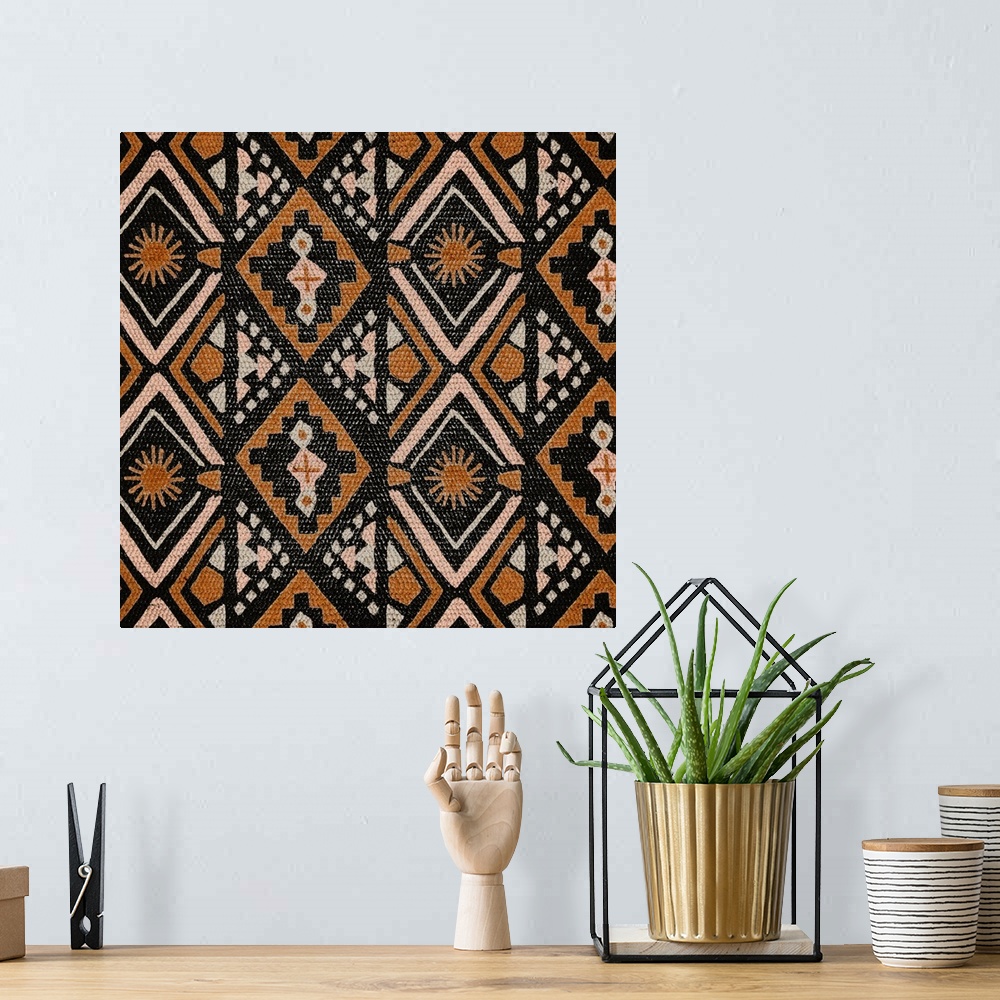 A bohemian room featuring Block Tribal Patterns I