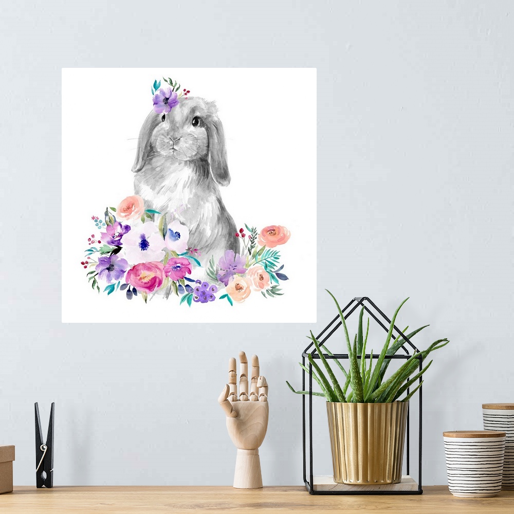 A bohemian room featuring Bright Floral Bunny I