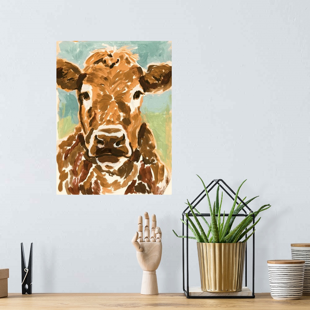 A bohemian room featuring Brown Cow Portrait I