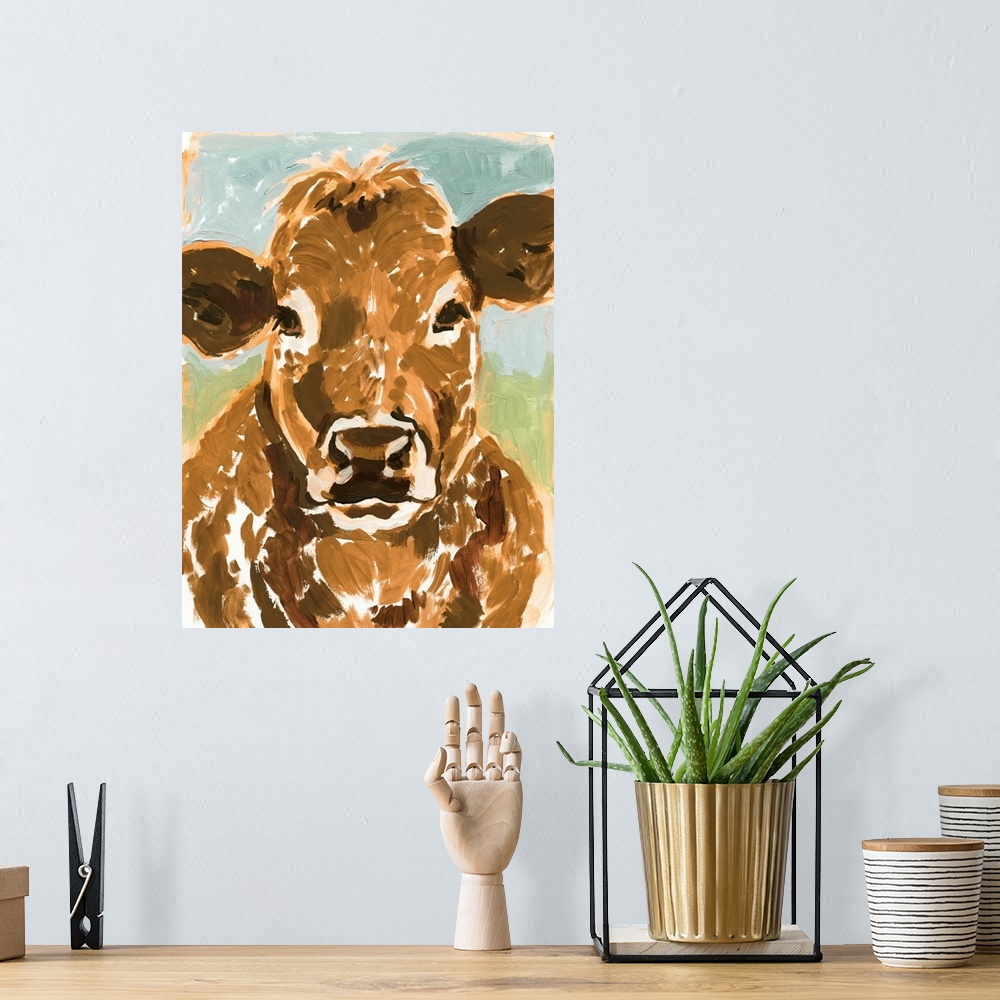 A bohemian room featuring Brown Cow Portrait II