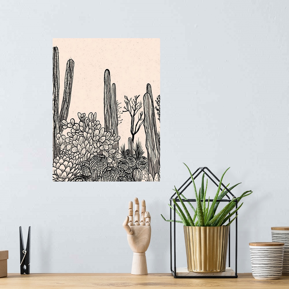A bohemian room featuring Cactus Drawing II