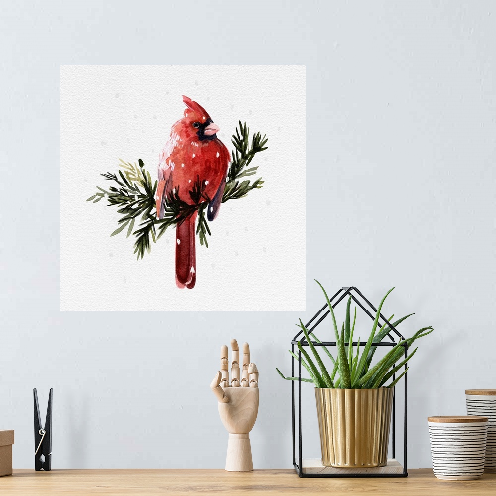 A bohemian room featuring Cardinal With Snow I