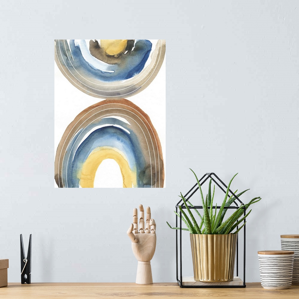 A bohemian room featuring Inspired by the rings of Saturn and a space expedition, this contemporary artwork reflects the wo...