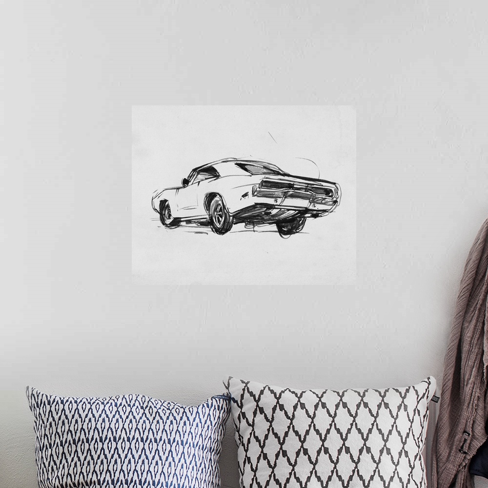 A bohemian room featuring Classic Car Sketch I