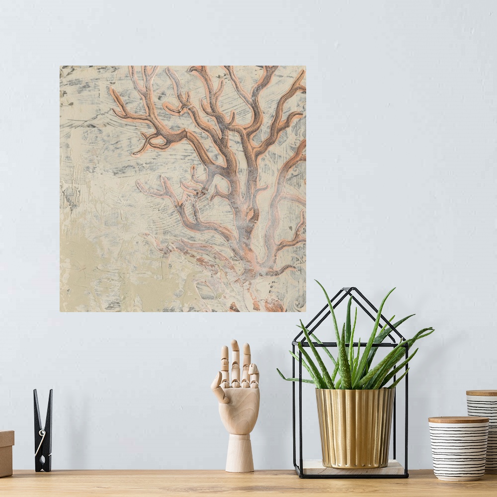 A bohemian room featuring Coastal life themed home decor art with a weathered and worn style.