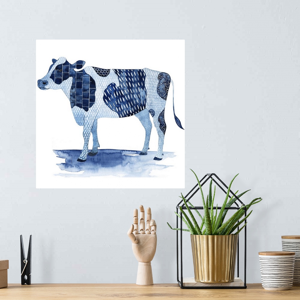 A bohemian room featuring In this contemporary artwork, a pleasant farm animal is adorned by different patterns in shades o...