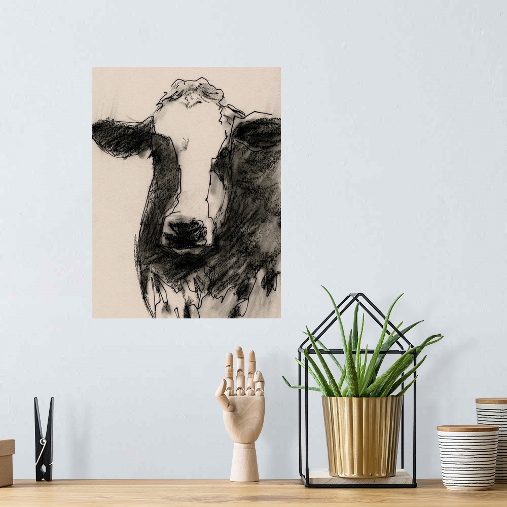 A bohemian room featuring Cow Portrait Sketch II