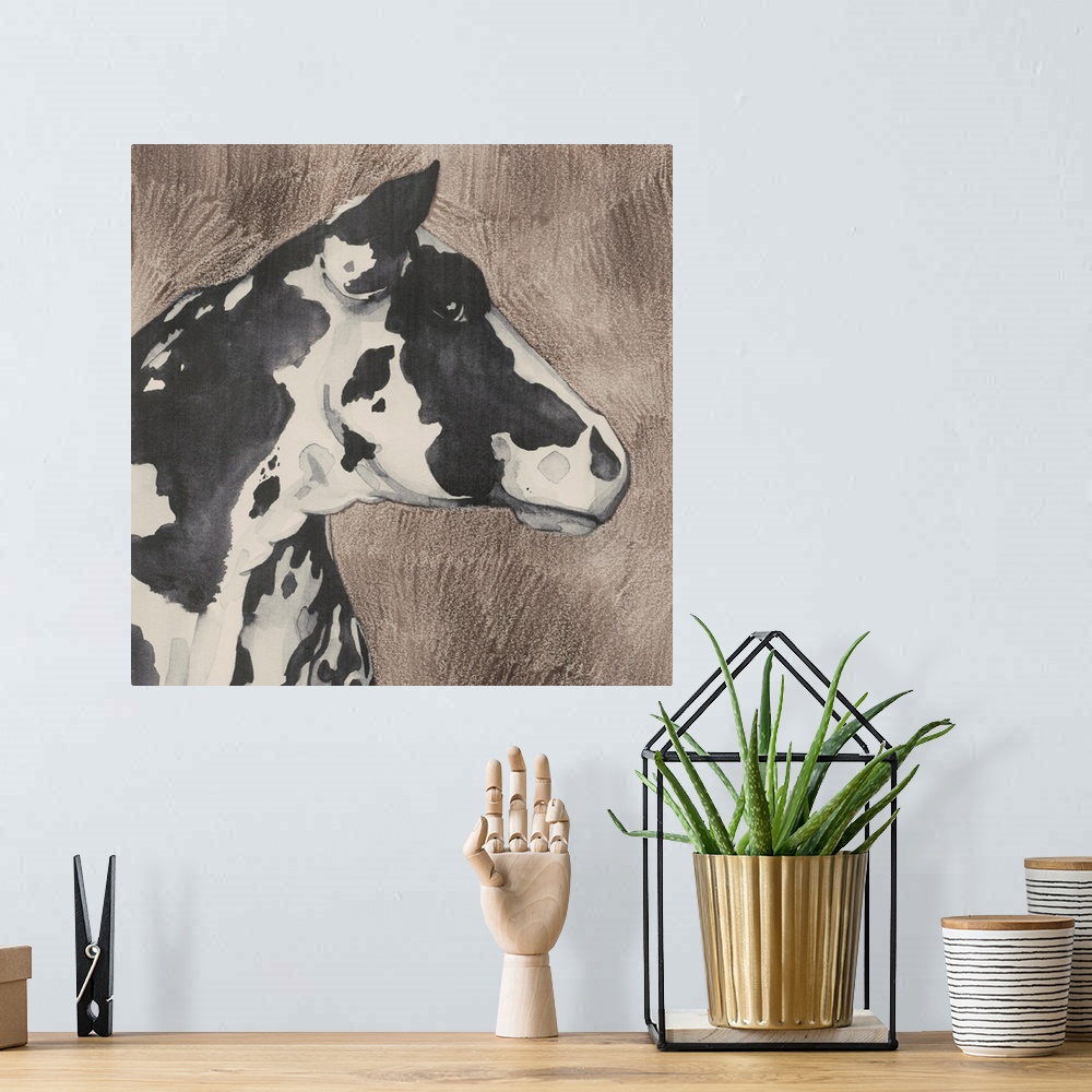A bohemian room featuring Dairy Cow Portrait I