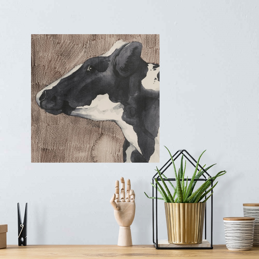 A bohemian room featuring Dairy Cow Portrait II