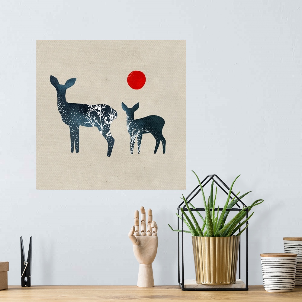 A bohemian room featuring Deer And Sun II
