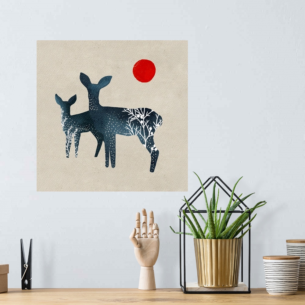 A bohemian room featuring Deer And Sun III