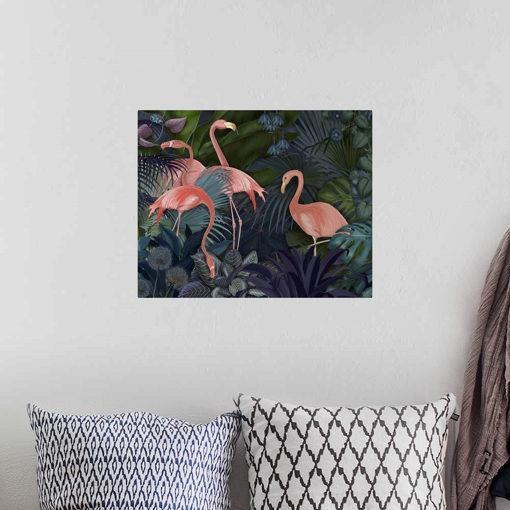 A bohemian room featuring Flamingos in Blue Garden