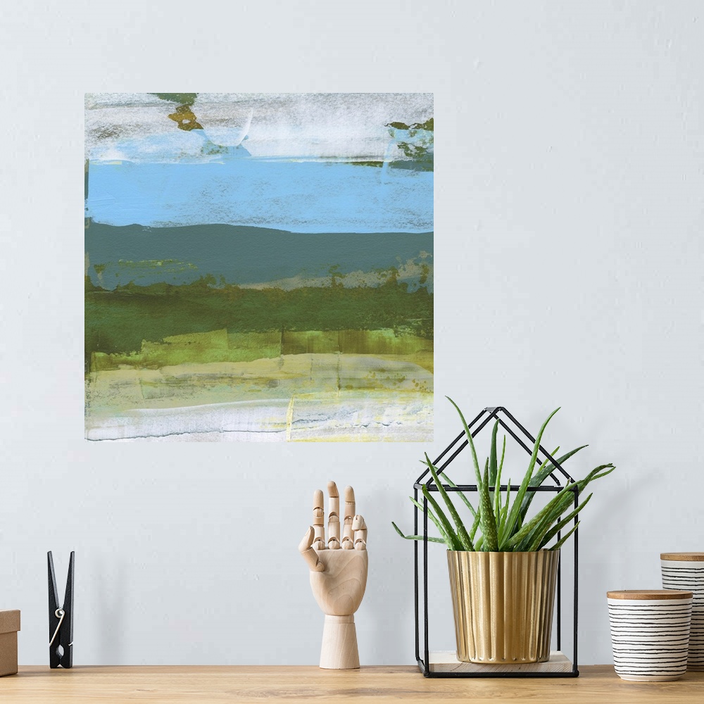A bohemian room featuring Green Abstract Fields II