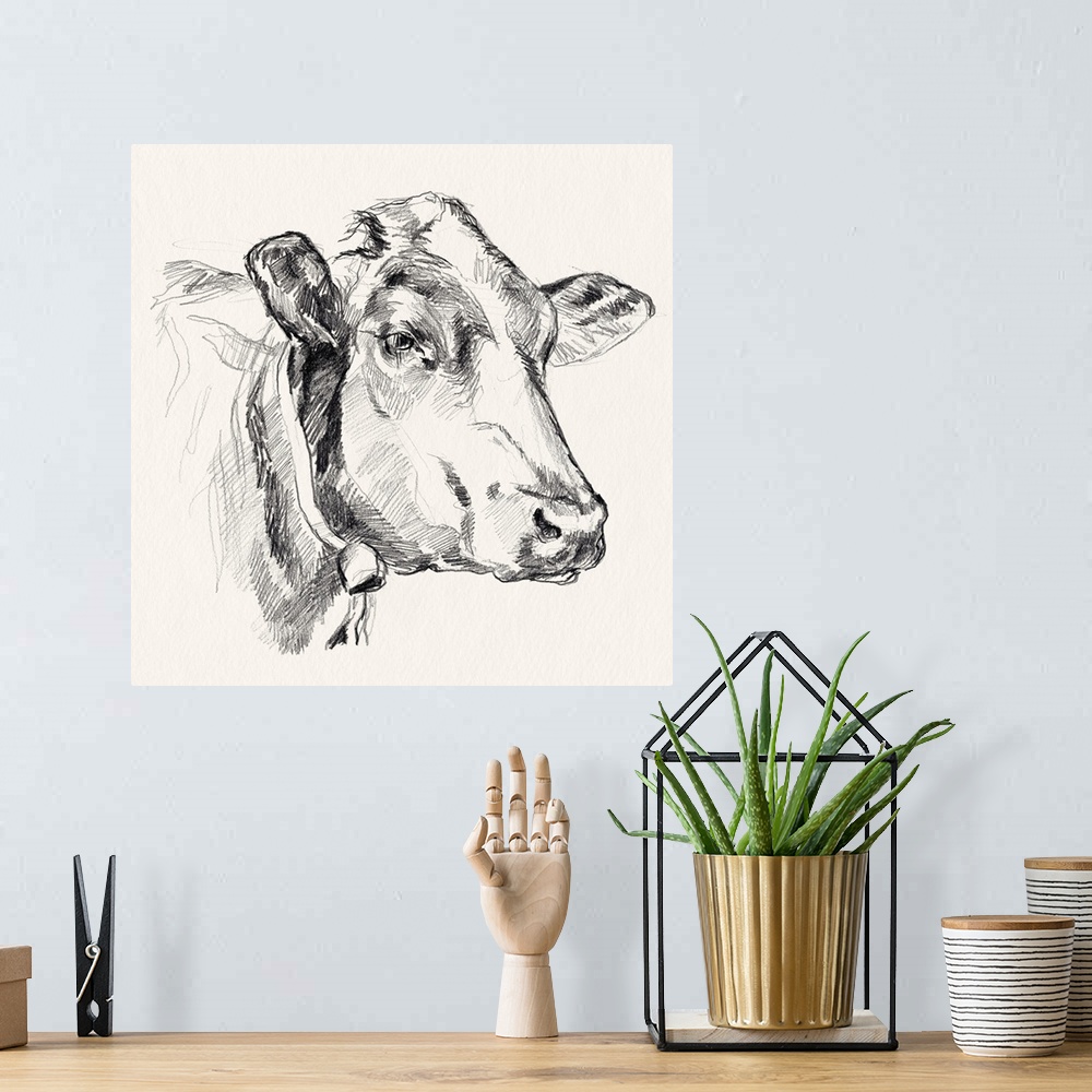 A bohemian room featuring Holstein Portrait Sketch I