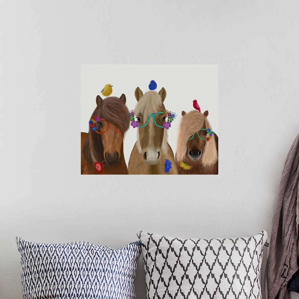 A bohemian room featuring Horse Trio with Flower Glasses