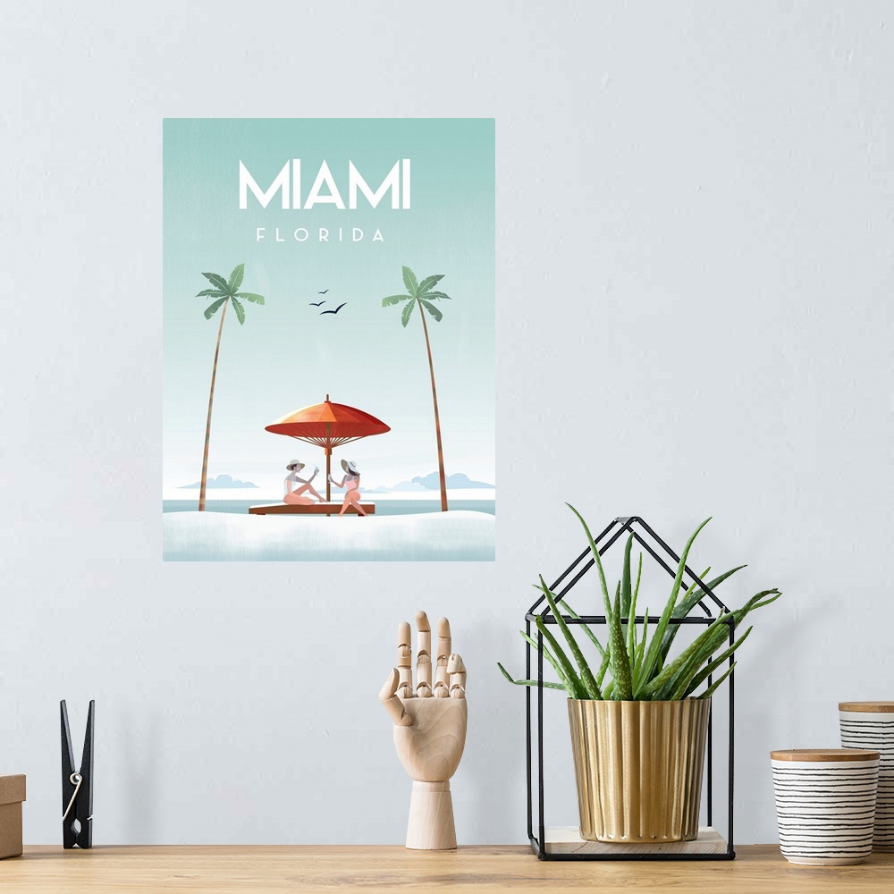 A bohemian room featuring Illustrated Miami Beach II
