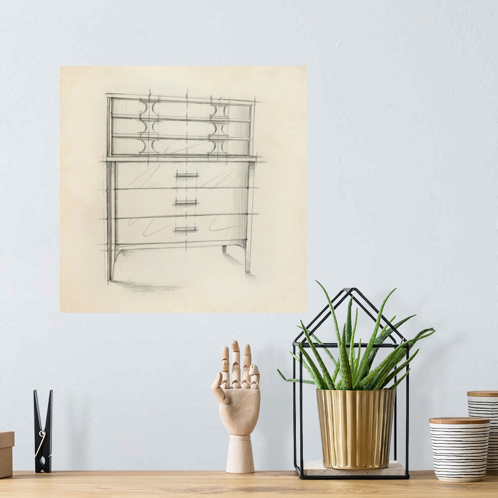 A bohemian room featuring Industrial design diagram of a stylish desk.